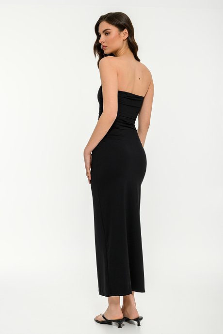 Maxi λύκρα strapless φόρεμα με σούρες