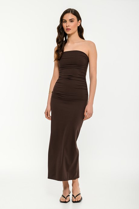 Maxi λύκρα strapless φόρεμα με σούρες