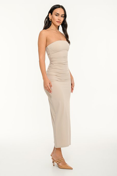 Maxi λύκρα strapless φόρεμα με σούρες