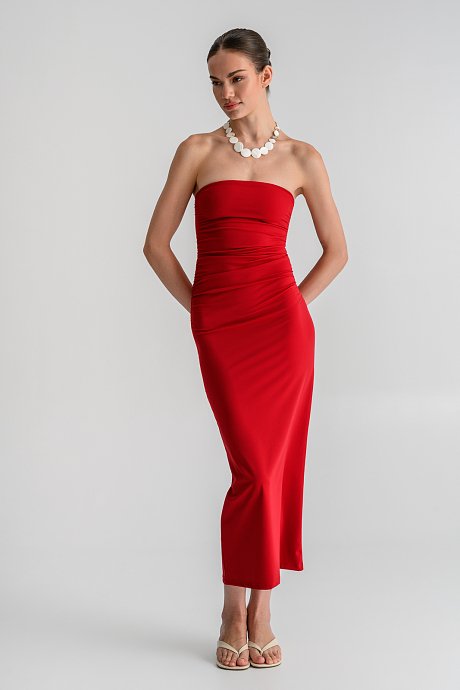 Maxi λύκρα strapless φόρεμα με σούρες