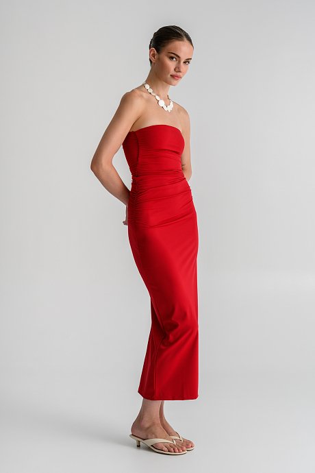 Maxi λύκρα strapless φόρεμα με σούρες