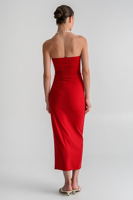 Maxi λύκρα strapless φόρεμα με σούρες