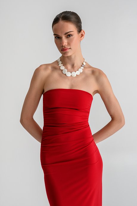 Maxi λύκρα strapless φόρεμα με σούρες