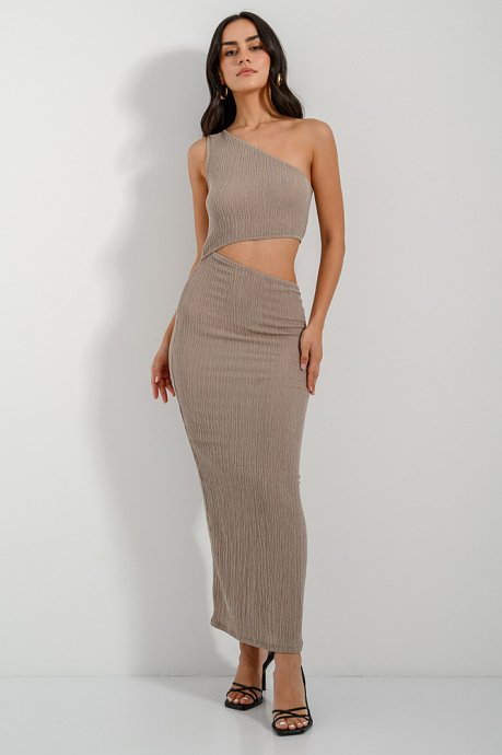 Midi seersucker dress with cut out detail