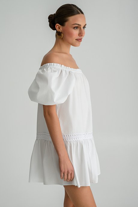 Μίνι φόρεμα ποπλίνα off shoulder με βολάν