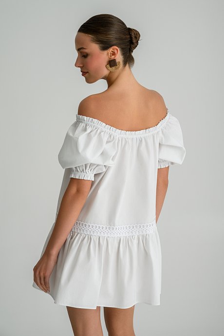 Μίνι φόρεμα ποπλίνα off shoulder με βολάν
