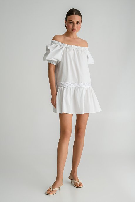 Μίνι φόρεμα ποπλίνα off shoulder με βολάν