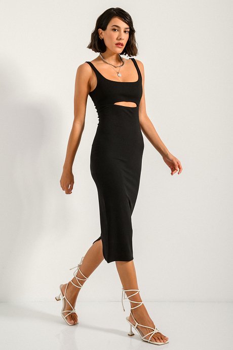 Midi ribbed dress with cut out detail