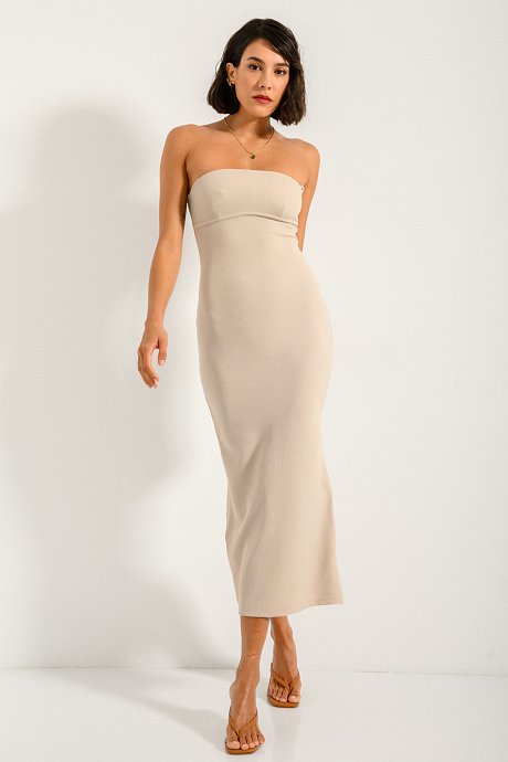 Maxi strapless ribbed dress