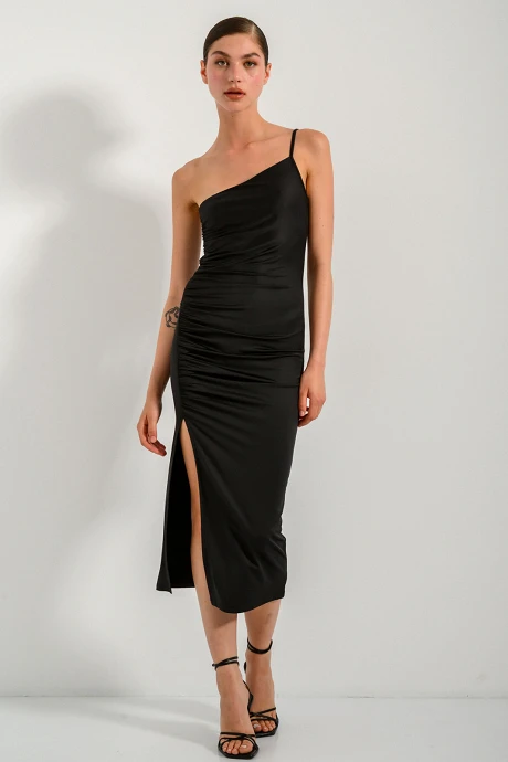 One- shouldered midi dress with shinny effect