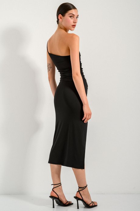 One- shouldered midi dress with shinny effect