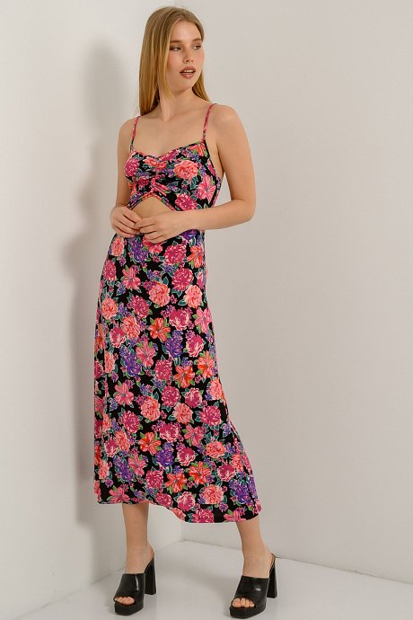 Maxi floral dress with cut out detail