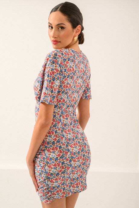 Mini floral dress with shirring detail