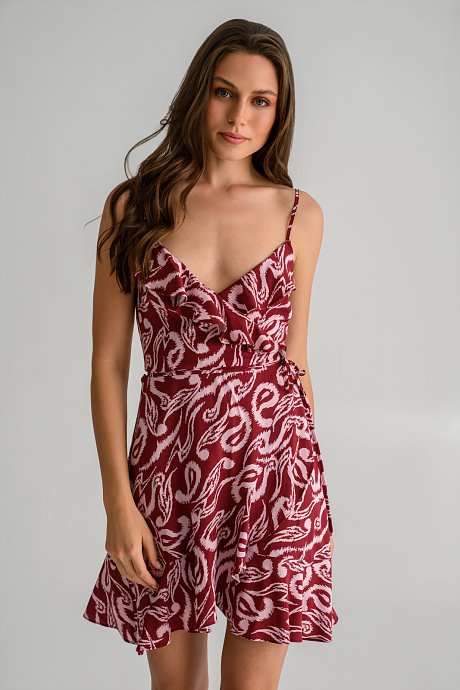 Mini dress with ruffle details and paisley print