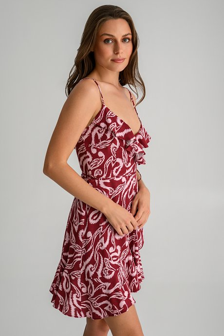 Mini dress with ruffle details and paisley print