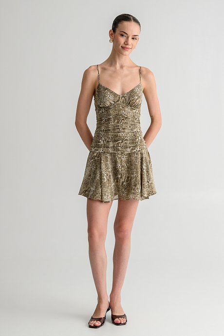 Mini dress with snake print and cross-back