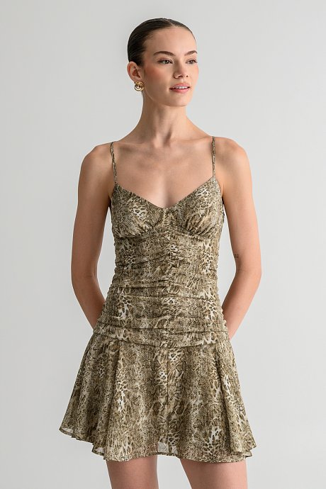 Mini dress with snake print and cross-back