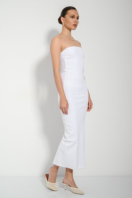 Midi ντένιμ strapless φόρεμα