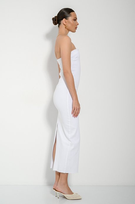 Midi ντένιμ strapless φόρεμα