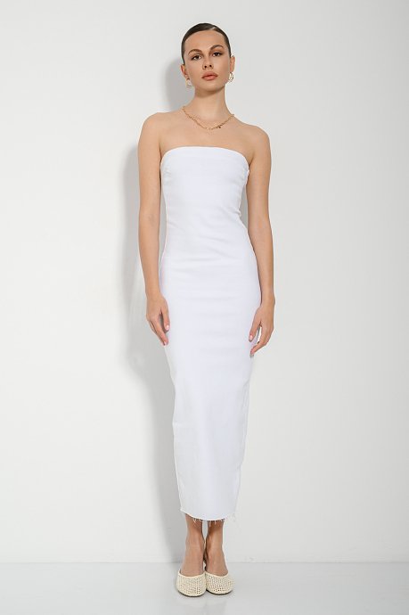 Midi ντένιμ strapless φόρεμα