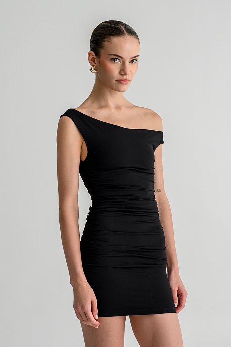 Mini one-shoulder bodycon dress with shirring details