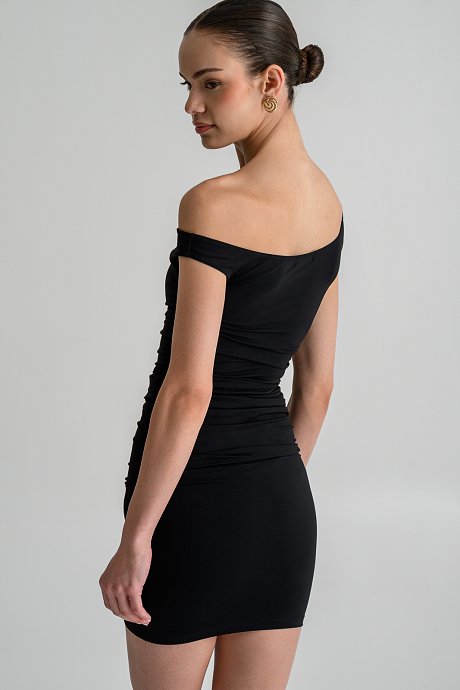 Mini one-shoulder bodycon dress with shirring details