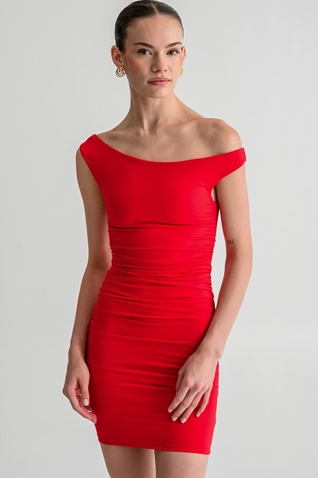 Mini one-shoulder bodycon dress with shirring details