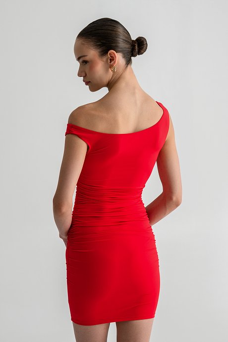 Mini one-shoulder bodycon dress with shirring details