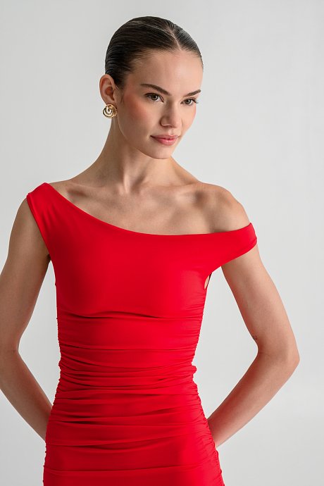 Mini one-shoulder bodycon dress with shirring details