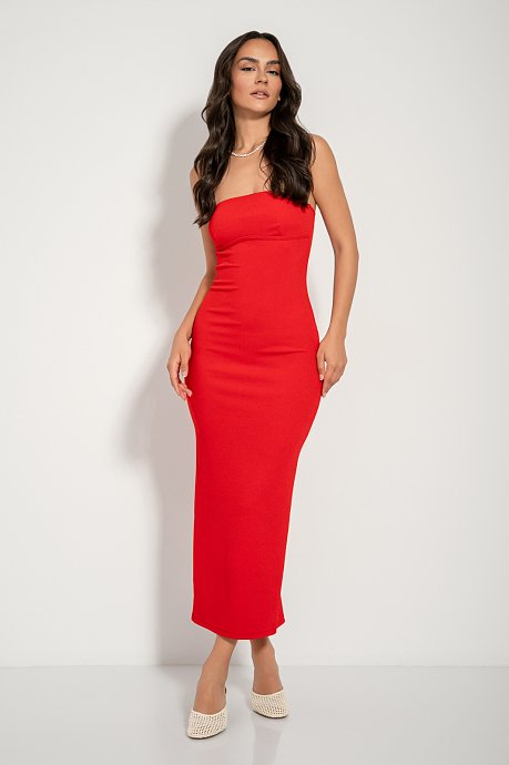Midi strapless φόρεμα με σκίσιμο στο πίσω μέρος