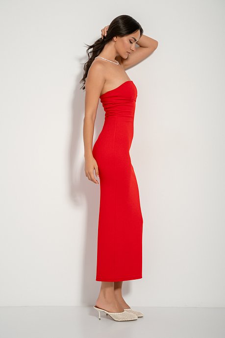 Midi strapless φόρεμα με σκίσιμο στο πίσω μέρος