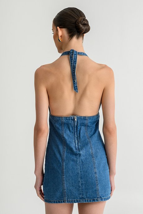 Μίνι ντένιμ halter φόρεμα