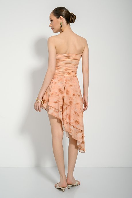 Μίνι τούλινο strapless φόρεμα με tie dye print