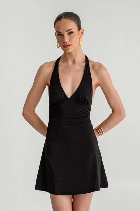 Mini halter dress with shirring details