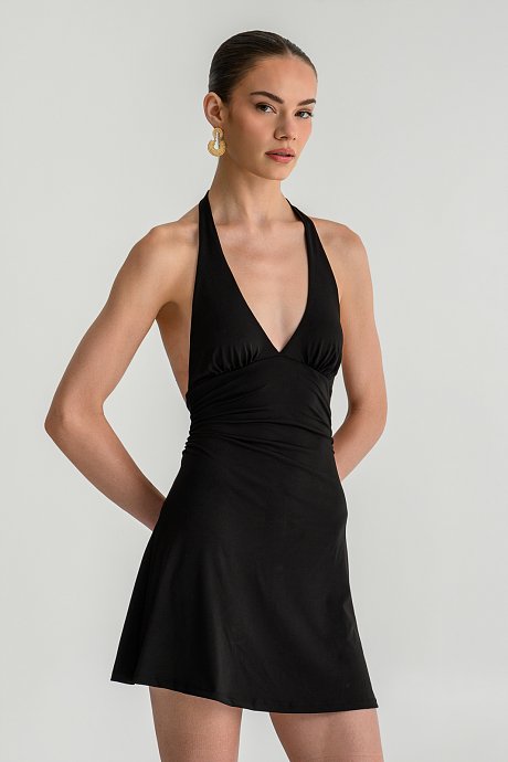 Mini halter dress with shirring details