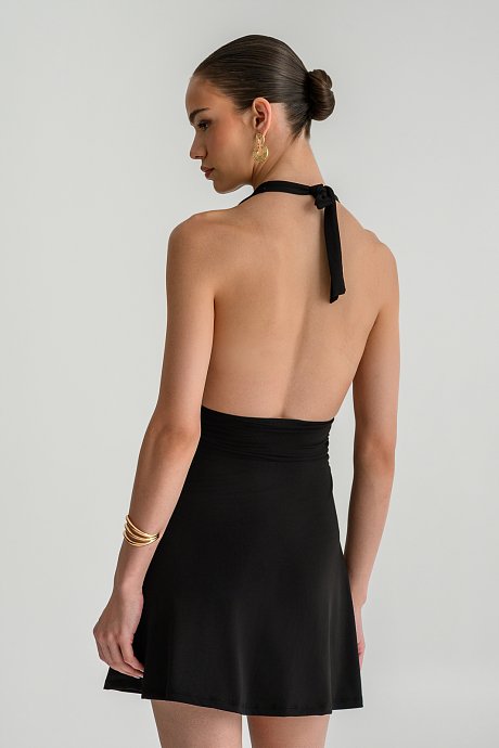 Mini halter dress with shirring details