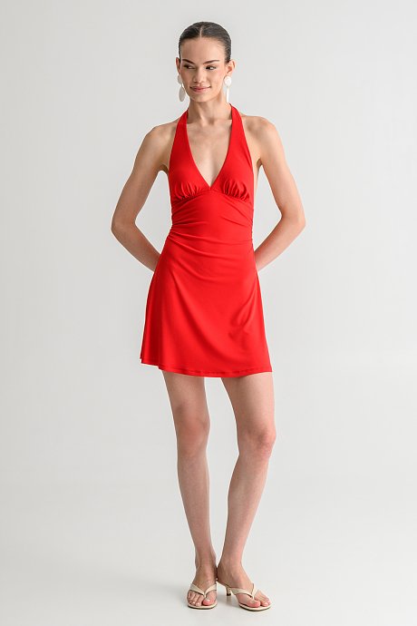 Mini halter dress with shirring details