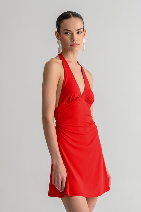 Mini halter dress with shirring details