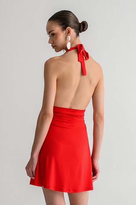 Mini halter dress with shirring details