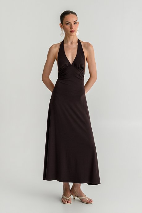 Midi halter φόρεμα με σούρες