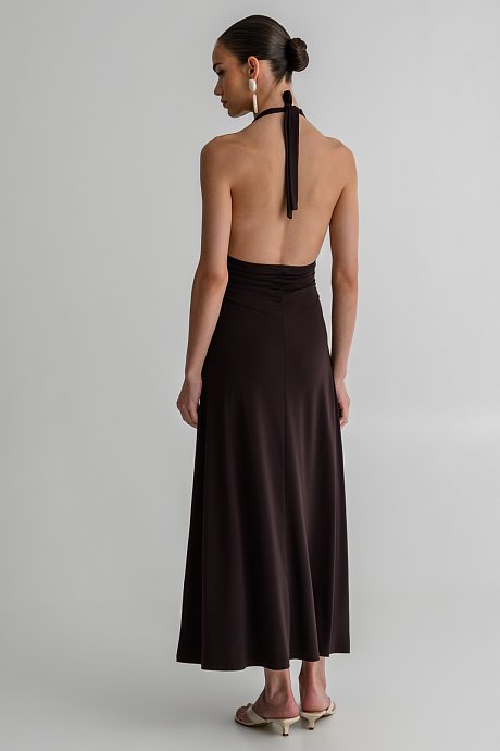 Midi halter φόρεμα με σούρες