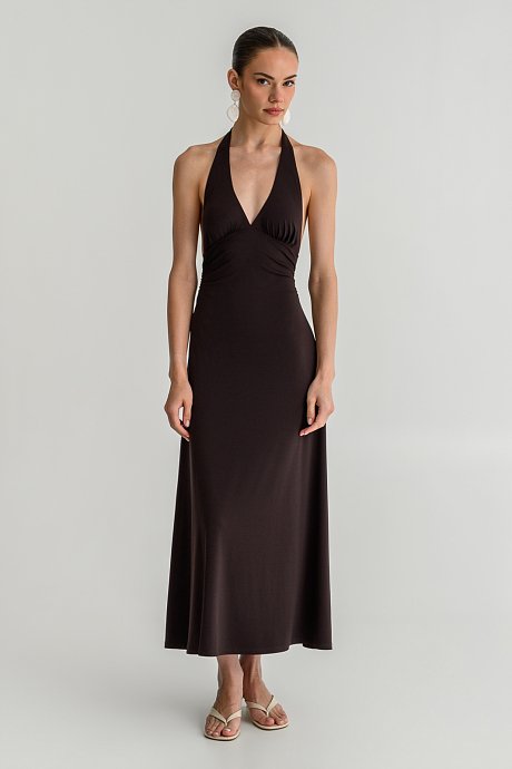 Midi halter φόρεμα με σούρες