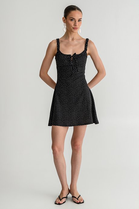 Mini sleeveless polka dot dress