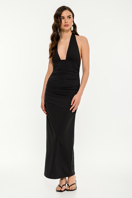 Maxi λύκρα halter φόρεμα με σούρες