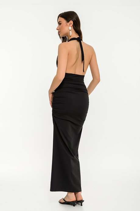 Maxi λύκρα halter φόρεμα με σούρες