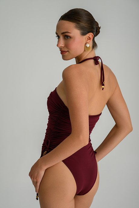 Halter neck swimsuit with shirring details