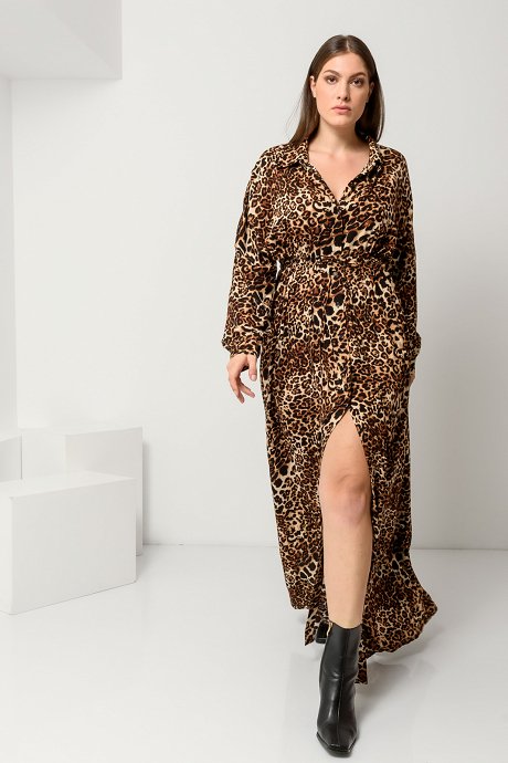 Maxi σεμιζιέ φόρεμα με leopard print