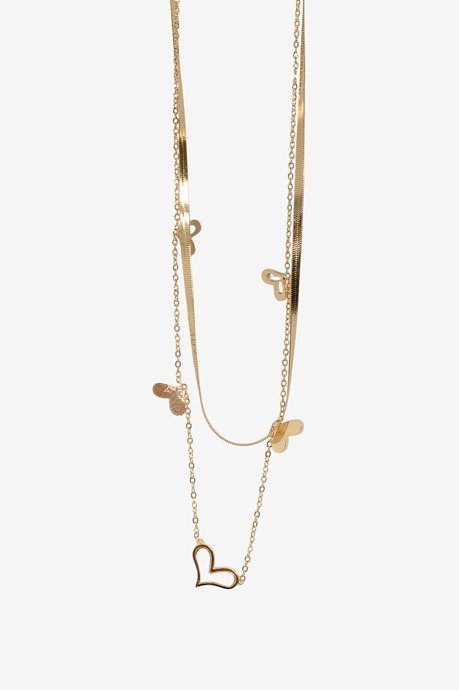 Set of necklace chains with heart charms