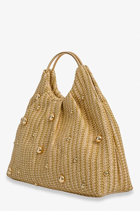 Clutch handbag with metal handle and studs