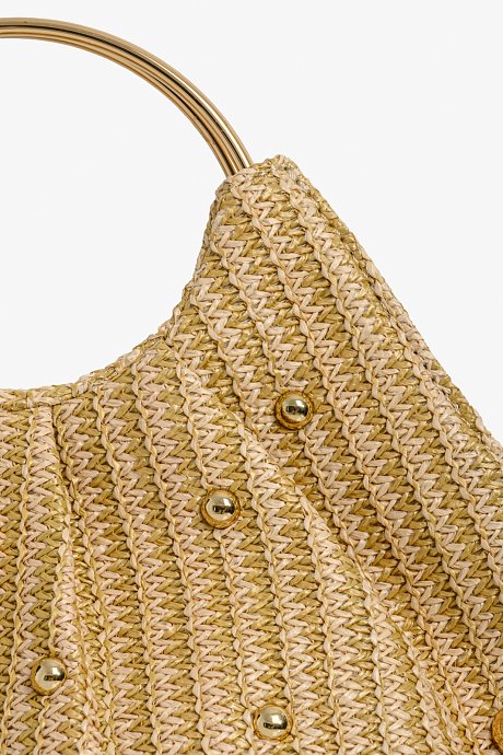 Clutch handbag with metal handle and studs